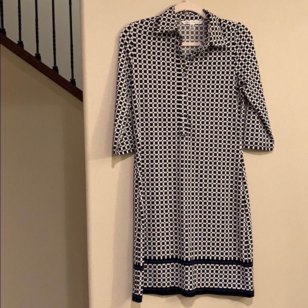 Black, White and Blue Patterned Dress